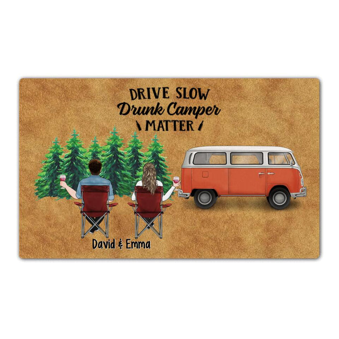 Drive Slow Drunk Camper Matter - Camping Personalized Gifts Custom Doormat for Couples