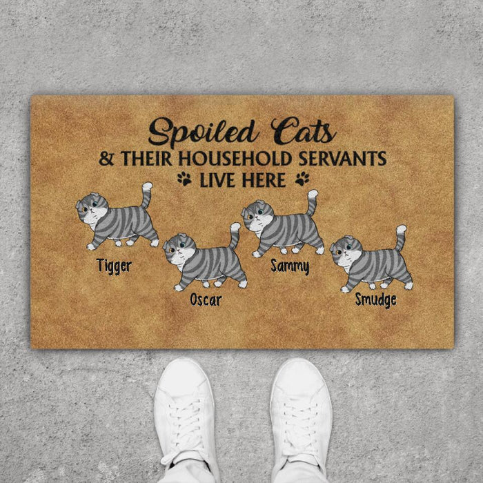 Spoiled Cats and Their Household Servants Live Here - Cat Personalized Gifts Custom Doormat for Family