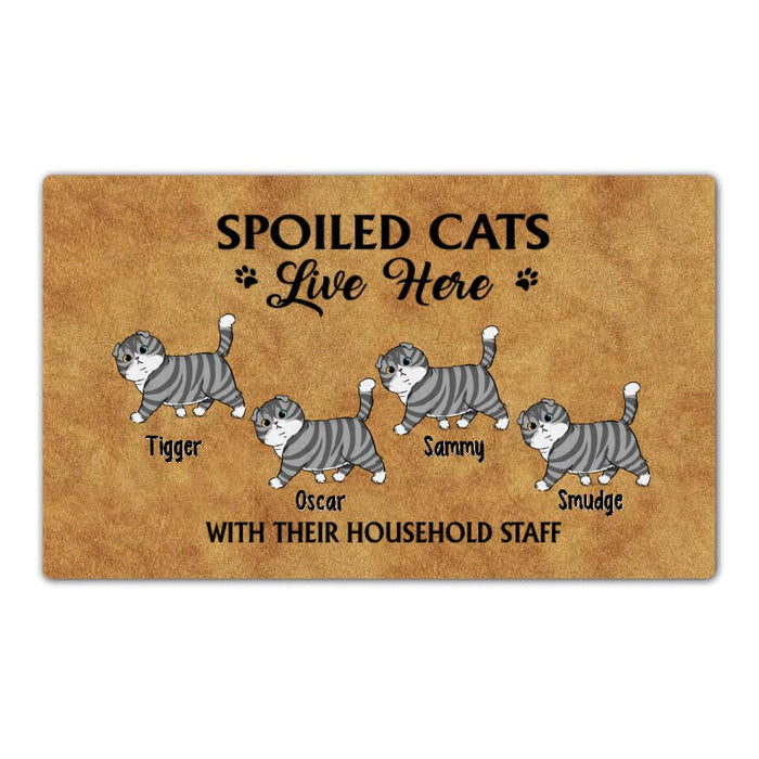 Spoiled Cats Live Here With Their Household Staff - Cat Personalized Gifts Custom Doormat For Family