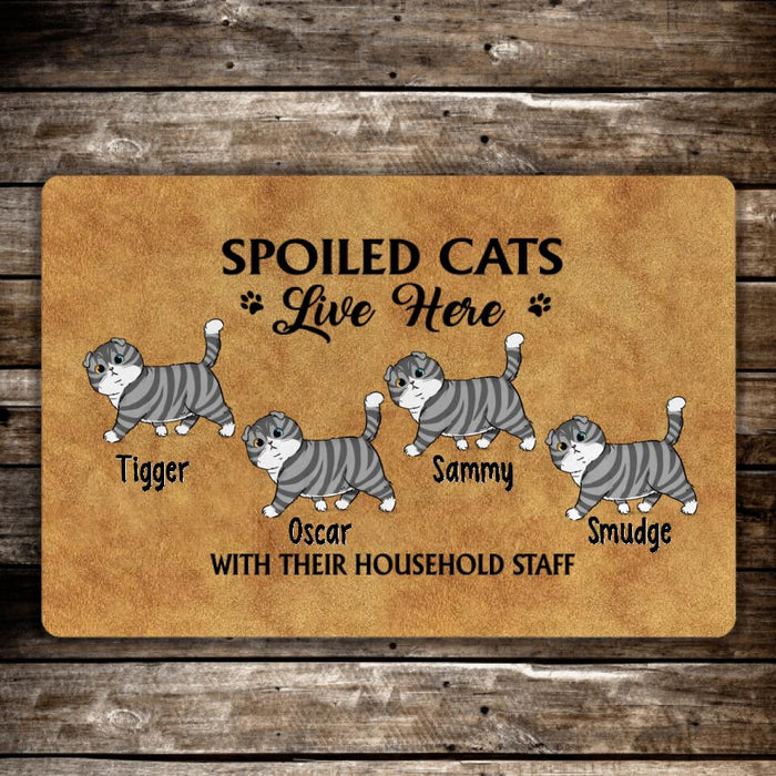 Spoiled Cats Live Here With Their Household Staff - Cat Personalized Gifts Custom Doormat For Family