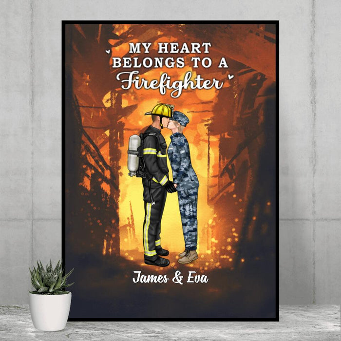 My Heart Belongs To A Firefighter - Personalized Poster Firefighter, EMS, Nurse, Police Officer, Military