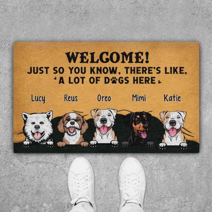 Welcome a Lot of Dogs Here - Dog Personalized Gifts Custom Doormat for Family