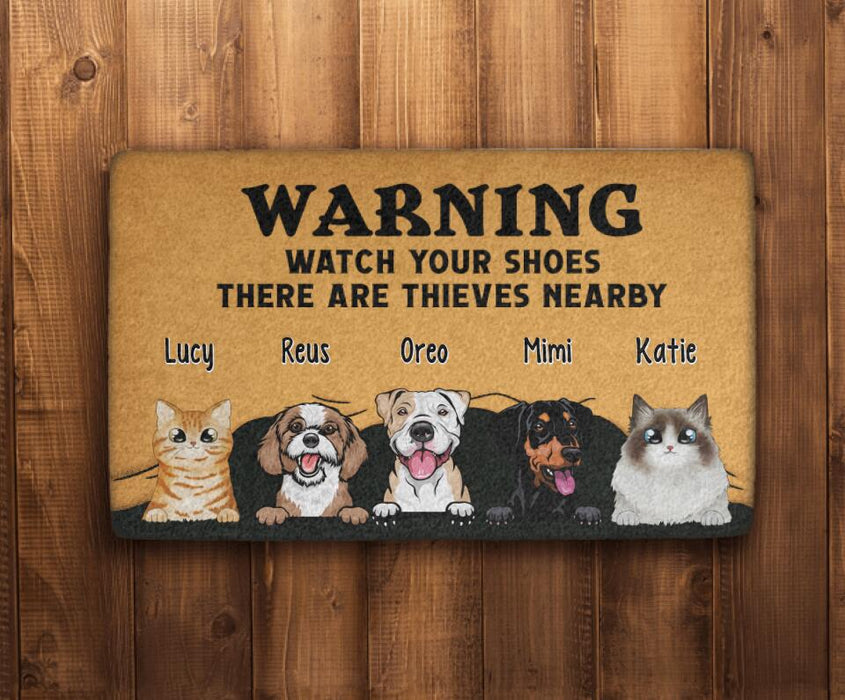 Warning There Are Pet Thieves Nearby - Cat Lovers, Dog Personalized Gifts Custom Doormat for Family