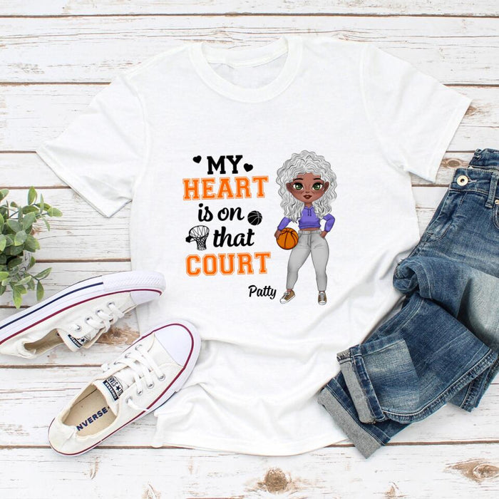 My Heart Is on That Court - Personalized Gifts Custom Basketball Shirt for Grandma, Basketball Gifts