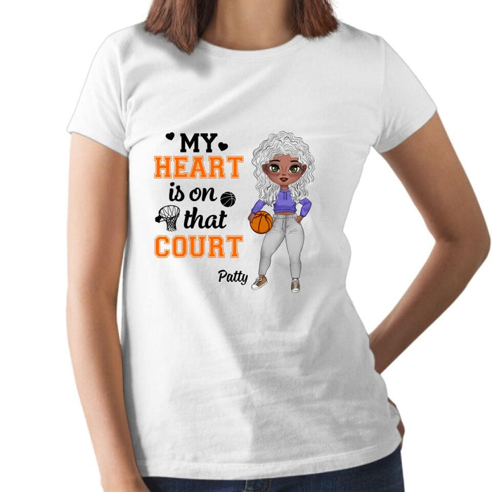 My Heart Is on That Court - Personalized Gifts Custom Basketball Shirt for Grandma, Basketball Gifts