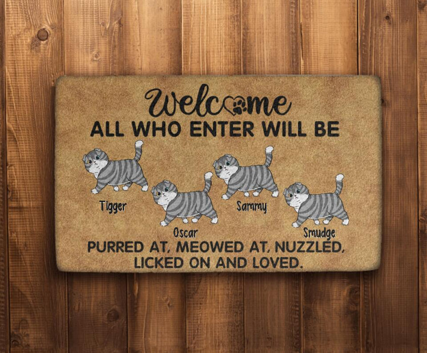 Welcome All Who Enter - Cat Personalized Gifts Custom Doormat For Family