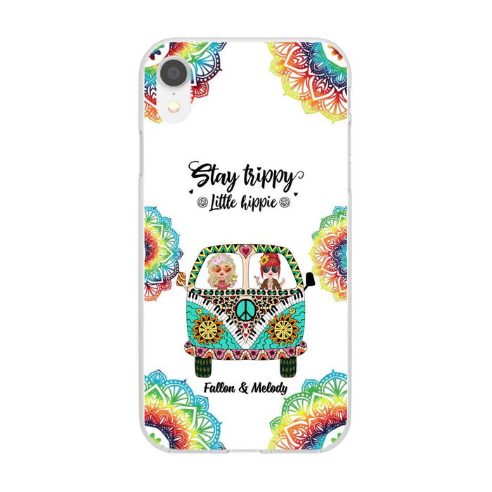 Up To 2 Chibi Stay Trippy Little Hippie - Personalized Phone Case For Her, Friends, Sisters, Hippie