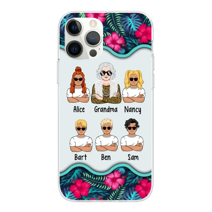 Up to 4 Kids Floral Grandma - Personalized Gifts Custom Phone Case for Grandma