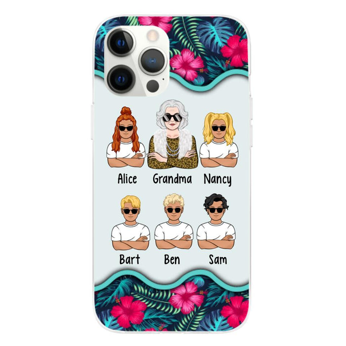 Up to 4 Kids Floral Grandma - Personalized Gifts Custom Phone Case for Grandma