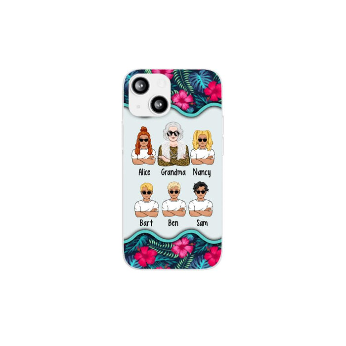 Up to 4 Kids Floral Grandma - Personalized Gifts Custom Phone Case for Grandma