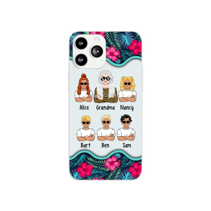 Up to 4 Kids Floral Grandma - Personalized Gifts Custom Phone Case for Grandma