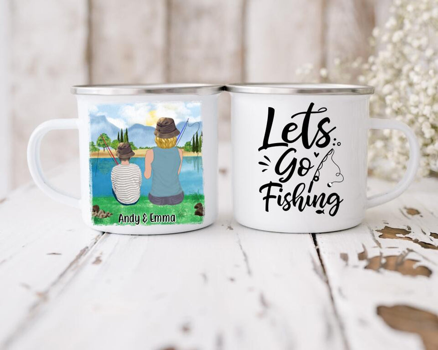 Let's Go Fishing - Personalized Gifts Custom Fishing Enamel Mug for Mom, Fishing Lovers