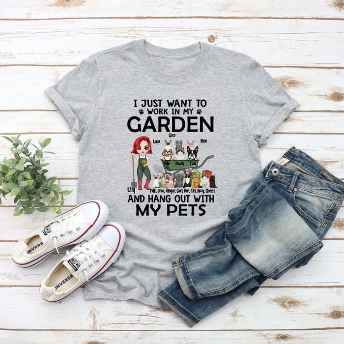 Up To 5 Pets I Just Want To Work In My Garden - Personalized Shirt For Him, Her, Pet Lovers, Gardener