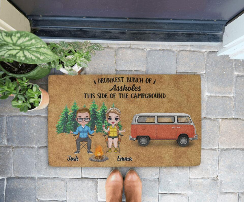 Drunkest Bunch of Assholes This Side of the Campground - Camping Personalized Gifts Custom Doormat for Couples