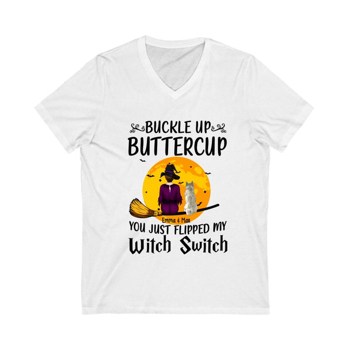 Personalized Shirt, Buckle Up Buttercup You Just Flipped My Witch Switch, Halloween Gift For Dog Lovers