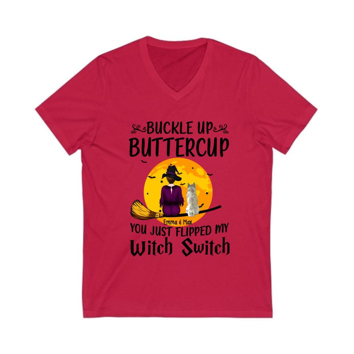 Personalized Shirt, Buckle Up Buttercup You Just Flipped My Witch Switch, Halloween Gift For Dog Lovers