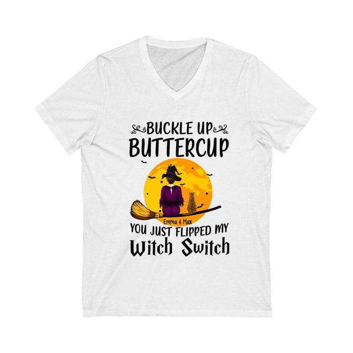 Personalized Shirt, Buckle Up Buttercup You Just Flipped My Witch Switch, Halloween Gift For Cat Lovers