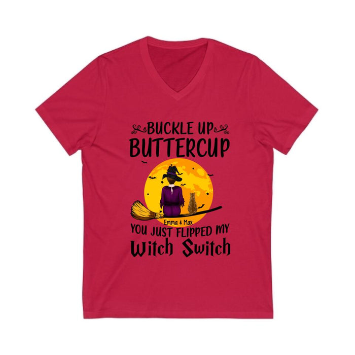 Personalized Shirt, Buckle Up Buttercup You Just Flipped My Witch Switch, Halloween Gift For Cat Lovers