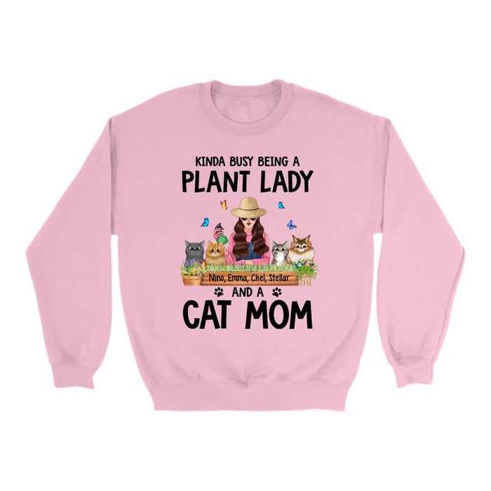 Kinda Busy Being a Plant Lady and a Cat Mom - Personalized Gifts Custom Gardeners Shirt for Cat Mom, Gardeners