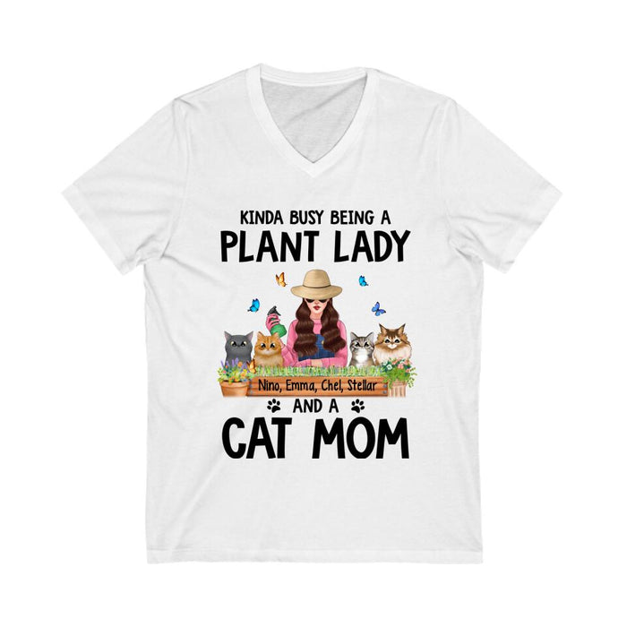 Kinda Busy Being a Plant Lady and a Cat Mom - Personalized Gifts Custom Gardeners Shirt for Cat Mom, Gardeners