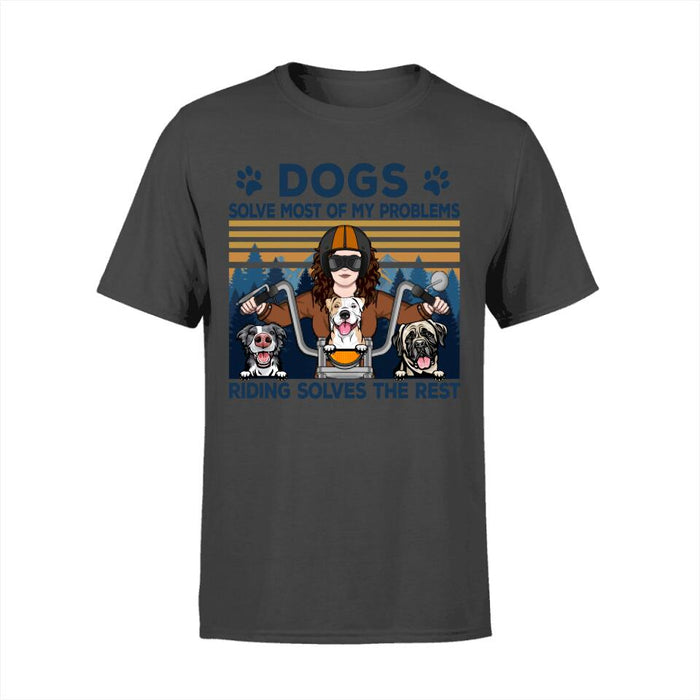 Biker Woman And Her Dogs - Personalized Shirt For Her, Dog Lovers, Motorcycle Lovers