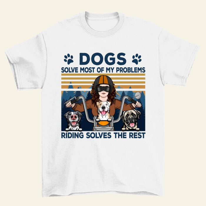 Biker Woman And Her Dogs - Personalized Shirt For Her, Dog Lovers, Motorcycle Lovers