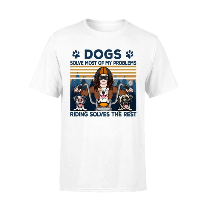 Biker Woman And Her Dogs - Personalized Shirt For Her, Dog Lovers, Motorcycle Lovers