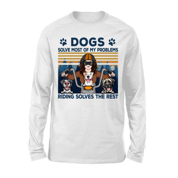 Biker Woman And Her Dogs - Personalized Shirt For Her, Dog Lovers, Motorcycle Lovers