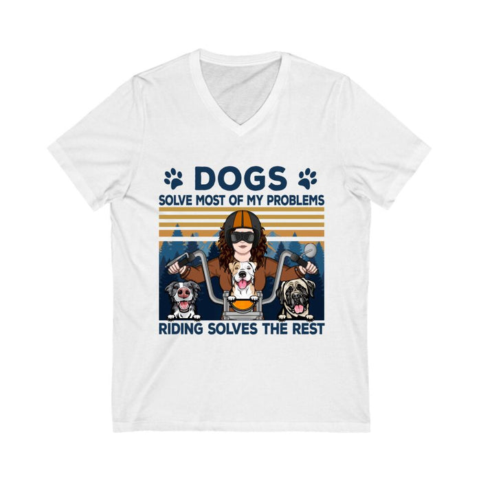 Biker Woman And Her Dogs - Personalized Shirt For Her, Dog Lovers, Motorcycle Lovers