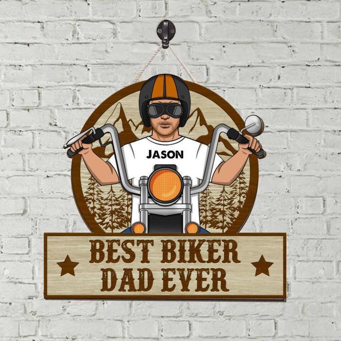 Best Biker Dad Ever - Personalized Gifts for Custom Motorcycle Door Sign for Dad, Motorcycle Lovers