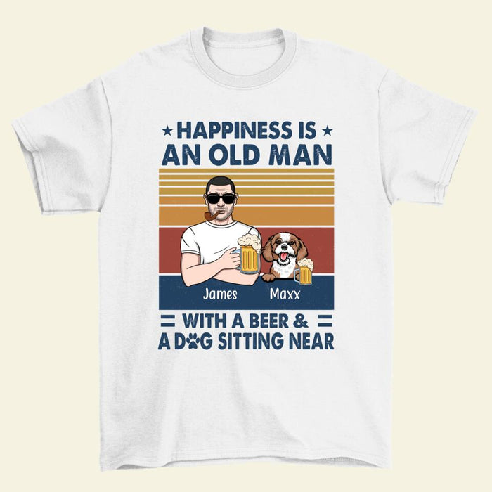 Happiness Is an Old Man with a Beer - Personalized Gifts Custom Dog Shirt for Dad, Dog Lovers