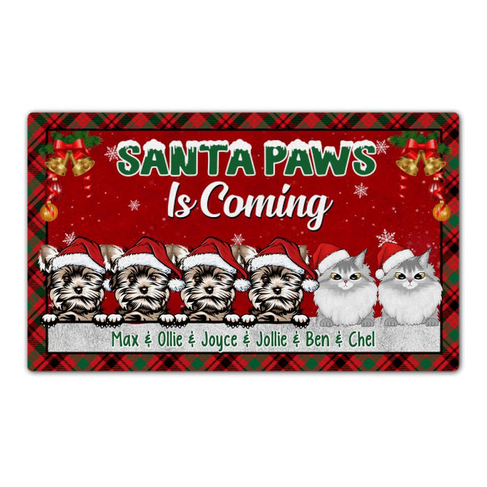 Santa Paws Is Coming - Christmas Personalized Gifts Custom Doormat for Dog and Cat Lovers