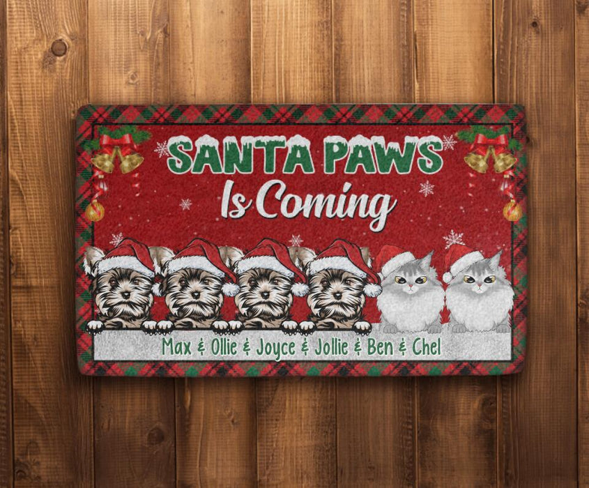 Santa Paws Is Coming - Christmas Personalized Gifts Custom Doormat for Dog and Cat Lovers