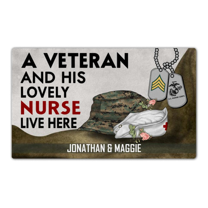 A Veteran And His Lovely Nurse - Military Personalized Gifts Custom Doormat For Couples