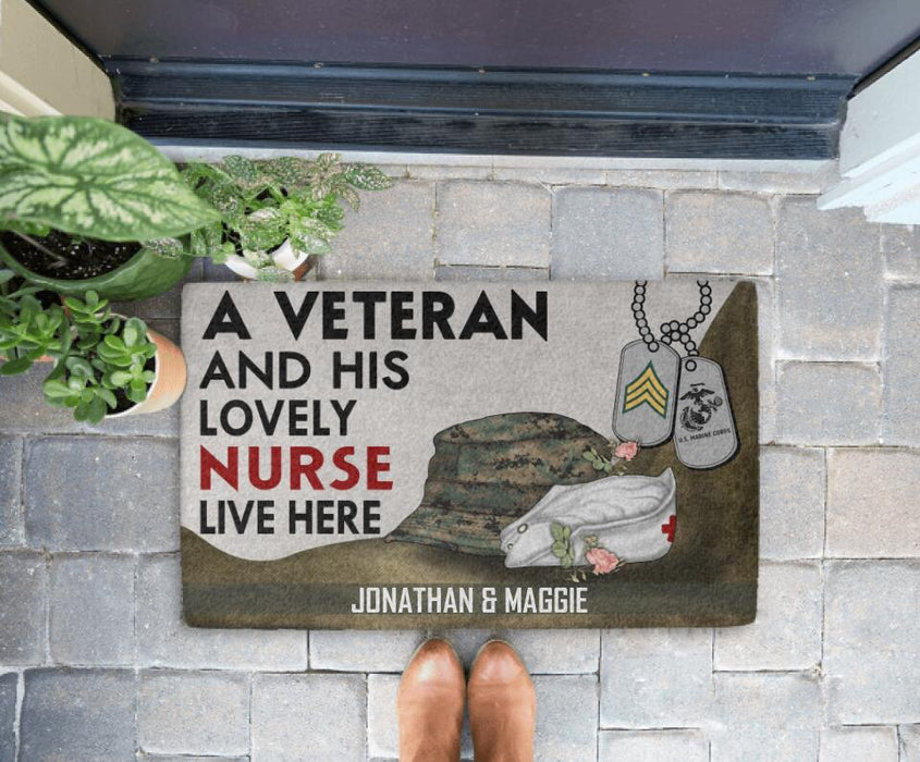 A Veteran And His Lovely Nurse - Military Personalized Gifts Custom Doormat For Couples