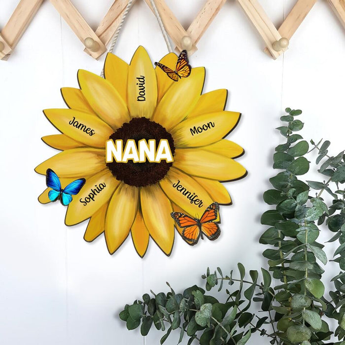 Nana Grandma Sunflower Name Sign - Personalized Gifts Custom Door Sign for Grandma for Mom