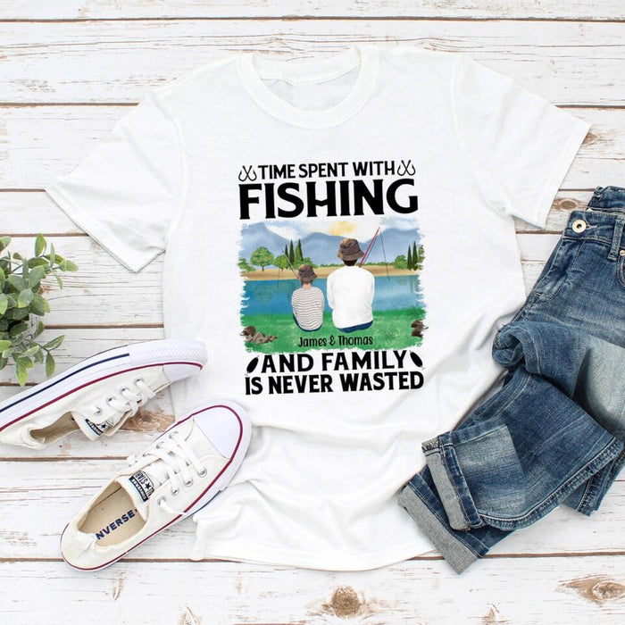 Personalized Shirt, Time Spent With Fishing And Family Is Never Wasted, Gifts For Fishing Family