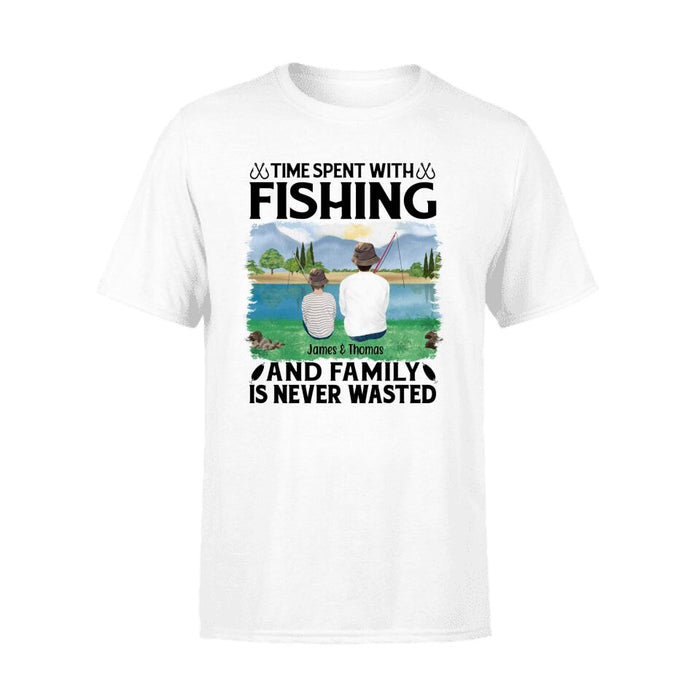 Personalized Shirt, Time Spent With Fishing And Family Is Never Wasted, Gifts For Fishing Family