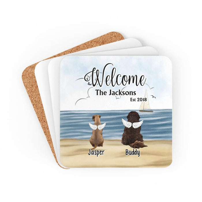 Dog Cat Sitting Dog Sitting On The Beach - Personalized Coasters For Dog Cat Lovers