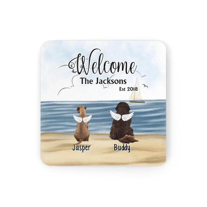 Dog Cat Sitting Dog Sitting On The Beach - Personalized Coasters For Dog Cat Lovers