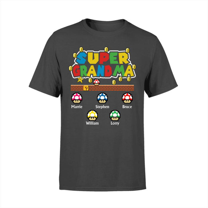 Super Grandma with Up to 5 Kids - Personalized Gifts Custom Gamer Shirt for Kids for Grandma, Gamer