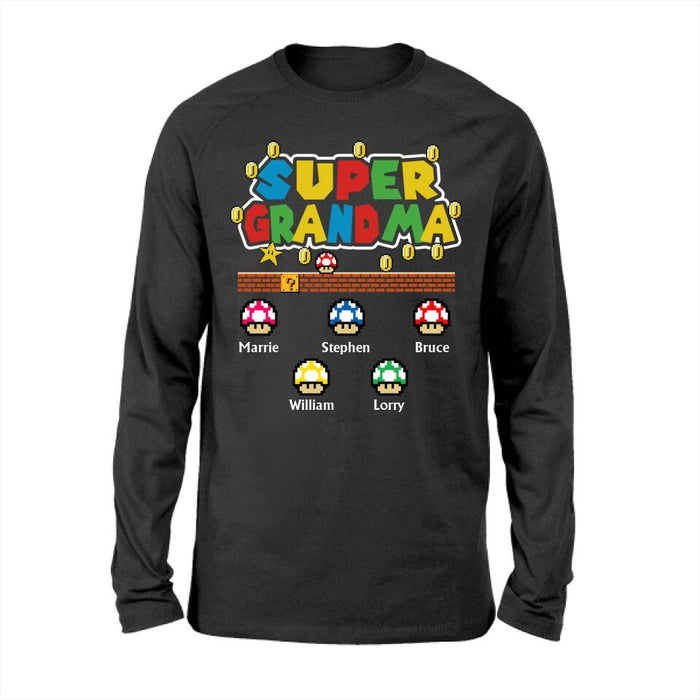 Super Grandma with Up to 5 Kids - Personalized Gifts Custom Gamer Shirt for Kids for Grandma, Gamer