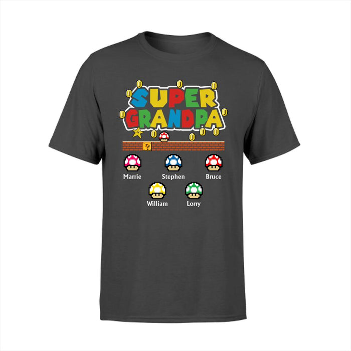 Super Grandpa With Upto 5 Kids - Personalized Gifts Custom Shirt for Grandpa, Game Lovers, Family Gifts