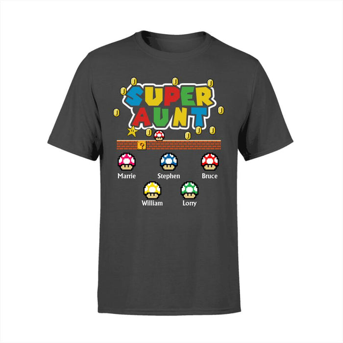 Super Aunt With Up To 5 Kids - Personalized Shirt For Aunt, Kids, Games