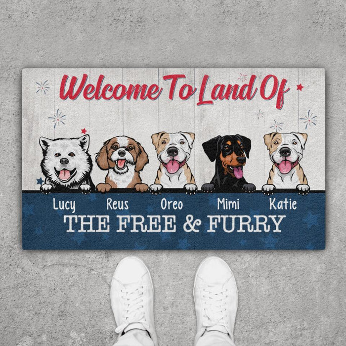 Welcome to Land of the Free Furry - Dog Personalized Gifts Custom Doormat for Family