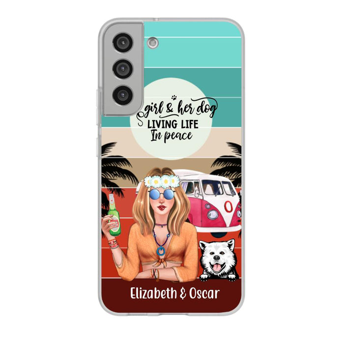 Personalized Phone Case, Hippie Girl and Dogs Custom Gift For Dog and Hippie Lovers