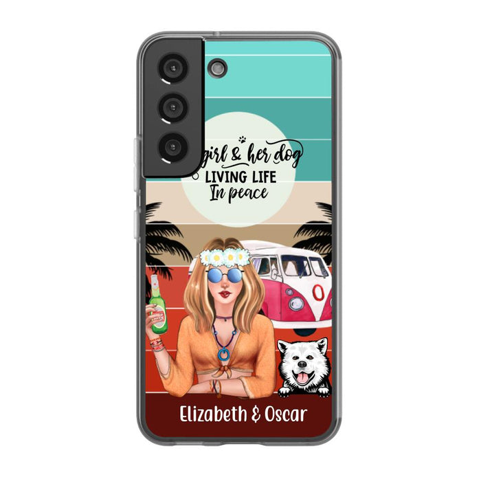 Personalized Phone Case, Hippie Girl and Dogs Custom Gift For Dog and Hippie Lovers