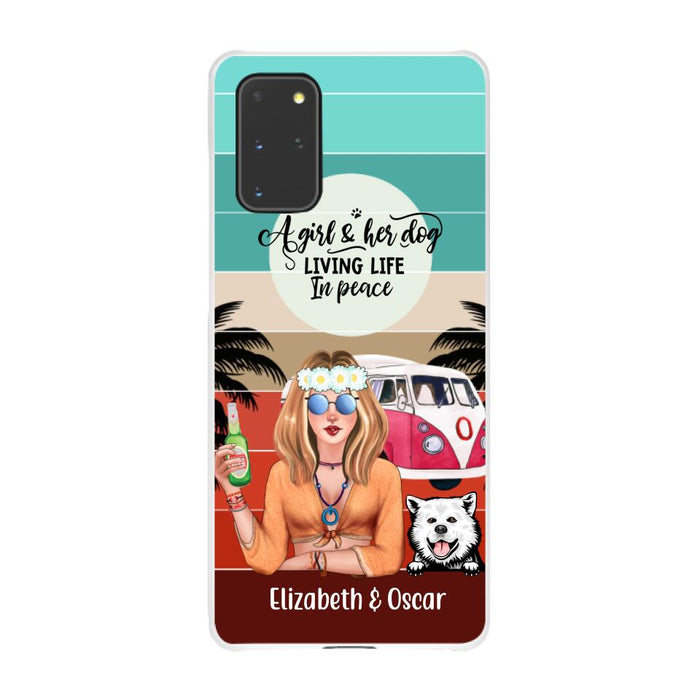 Personalized Phone Case, Hippie Girl and Dogs Custom Gift For Dog and Hippie Lovers