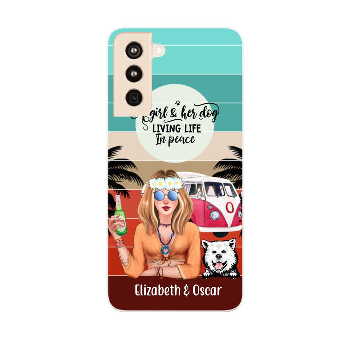 Personalized Phone Case, Hippie Girl and Dogs Custom Gift For Dog and Hippie Lovers