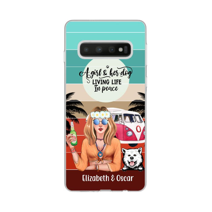 Personalized Phone Case, Hippie Girl and Dogs Custom Gift For Dog and Hippie Lovers